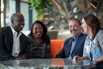 Group of diverse business people discussing business plan in a modern office