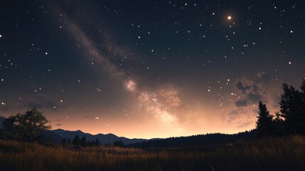 Wall Mural - Beautiful night sky featuring 3D cartoon rendering of the Milky Way LMC galaxy and SMC galaxy