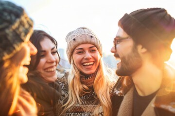 Group of friends having fun together in the city. People having fun outdoors.