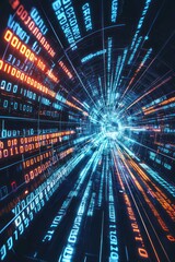 Wall Mural - digital tunnel featuring futuristic data stream and binary code visualization, representing abstract