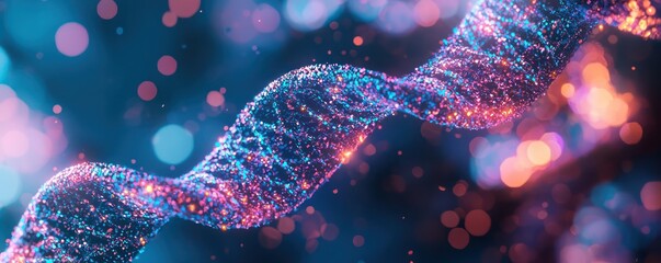 Wall Mural - dna strands with a shiny, blockchain-inspired design, flowing as a metaverse and nft data stream, .