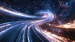 © VRVisionary - Astrophotography shot of a hairpin turn with the galactic core of the Milky Way rising in a 3D cartoon rendering