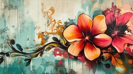 Wall Mural - Floral Graffiti Abstract Botanical Artwork