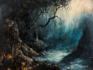 Poster - Enchanted Forest: A Dark and Dreamy Landscape Painting