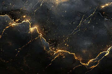 Wall Mural - ethereal black marble texture enhanced with gold kintsugi elements, creating a luxurious and sophist