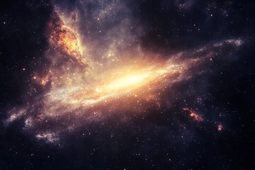 Wall Mural - deep space scene with a distant galaxy and glowing cosmic dust