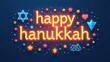 © Ket - Festive hanukkah greeting with star of david, dreidel, hearts, and stars on a blue background - celebration of jewish holiday