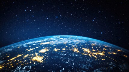 Wall Mural - 3d cartoon rendering of planet earth at night viewed from space