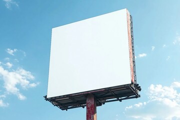 Wall Mural - Outdoor pole billboard on blue sky background with mock up white screen and clipping path