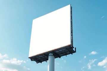 Wall Mural - Outdoor pole billboard on blue sky background with mock up white screen and clipping path
