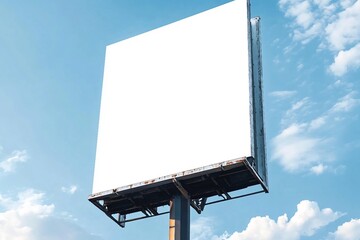 Wall Mural - Outdoor pole billboard on blue sky background with mock up white screen and clipping path