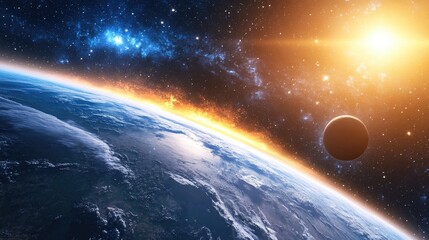 Wall Mural - cartoon rendering in 3d of earth s atmosphere at dawn showcasing stars venus sirius and the solar sy