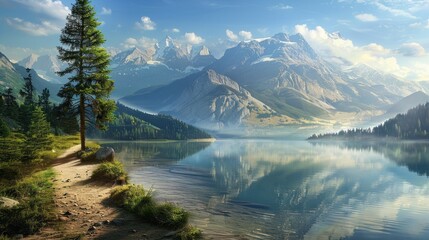 Wall Mural - mountain lake serenity