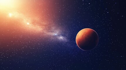Wall Mural - 3d cartoon illustration featuring planet mars set against the backdrop of the milky way galaxy and t