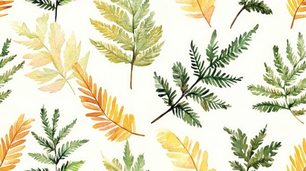 Naklejka na meble Seamless watercolor pattern featuring boho style fern branches and leaves ideal for summer clothing textile and surface design
