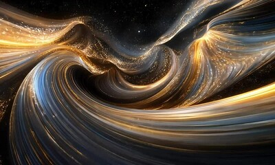 Sticker - Golden cosmic waves with sparkling stars with ai generated.

