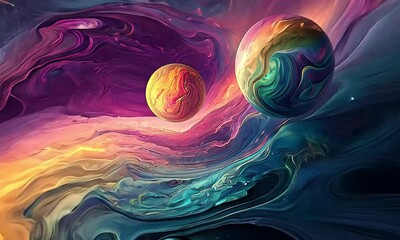 Wall Mural - abstract planets with colorful cosmic swirls with ai generated.