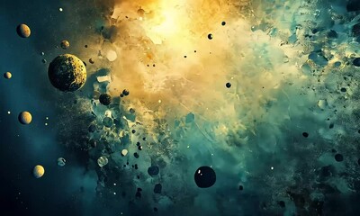 Sticker - Abstract cosmic scene with floating planets with ai generated.

