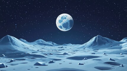 Wall Mural - moon landscape in 3d cartoon rendering