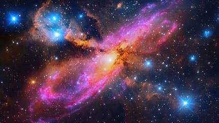 vibrant galaxy with swirling nebulae and bright star clusters