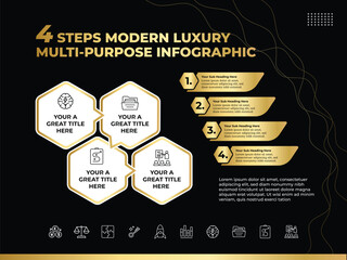 Luxury infographic template with 4 steps modern design elegant black background