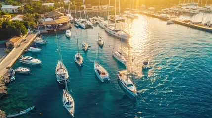 Poster - Aerial View of a Marina at Sunset