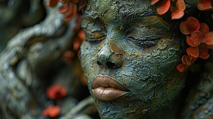 Canvas Print - Close-up Portrait of a Woman with Floral Skin