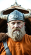 © Rysak - man a horned helmet stares intently at the camera