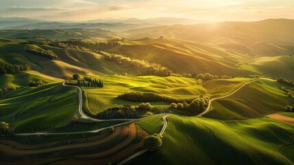 Canvas Print - Aerial View of Tuscany Hills at Sunset