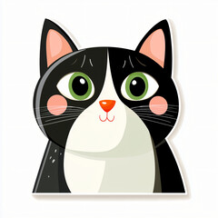 cutout sticker of cute kawaii cat face with expressive eyes isolated on white background