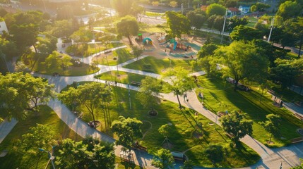 Wall Mural - Aerial View of a Park in the Golden Hour