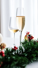 Poster - glass sparkling wine with evergreen decor