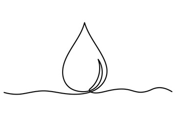 Continuous one line drawing of water drop icon, rain drop concept isolated art illustration