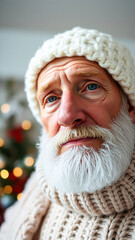 Poster - close- portrait a man with a white beard knit cap