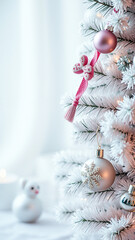 white artificial tree decorated with pink silver ornaments