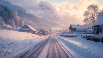 Sticker - Snowy Mountain Road in Winter