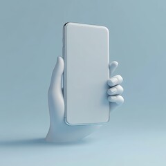 A sleek 3D icon of a hand with a smartphone, symbolizing technology and communication, isolated on a clean background