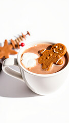 Poster - white mug filled with hot chocolate decorated with gingerbread man cookie marshmallows