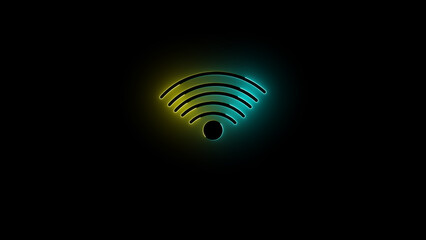 Glowing wi-fi neon icon illustration with black background	