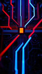 Canvas Print - abstract circuitry with red blue lines