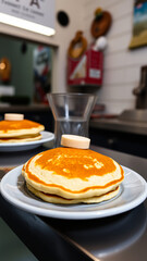 Poster - two fluffy pancakes topped with butter ready eat