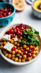 Canvas Print - bowl chickpeas pomegranate seeds feta cheese