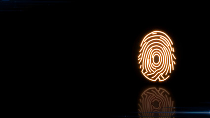 3d rendering wireframe neon glowing symbol of fingerprint on black background with reflection