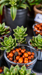 Canvas Print - close- succulent plants pots