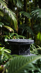 Wall Mural - black marble pedestal a lush jungle setting