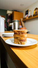 Poster - stack toasted bread slices on a white plate