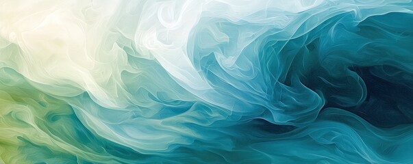 Wall Mural - swirling waves of muted blues and greens in an abstract design, creating a calming and soothing visu