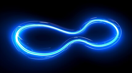 Wall Mural - Abstract neon blue light in the shape of a figure eight on a dark background.