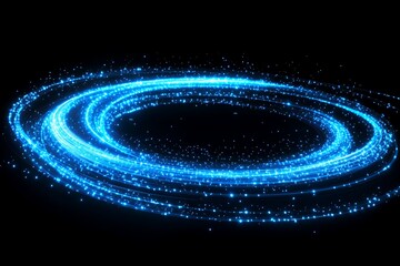 Wall Mural - abstract swirling blue light creating a circular pattern against a black background.