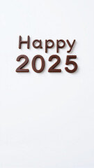 Sticker - brown 3d letters spell out 'happy 2025' on a white background